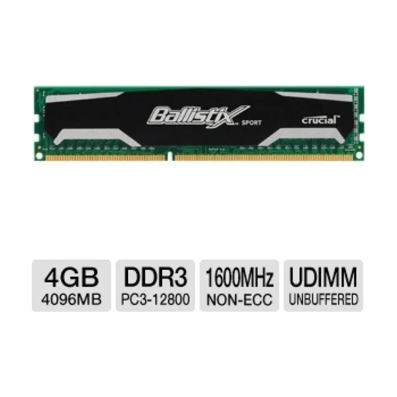 Crucial Ballistix Sport 4 GB (1x4 GB) DDR3 1600 MT/s CL9 DIMM Yeşil RAM