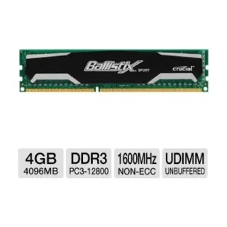 Crucial Ballistix Sport 4 GB (1x4 GB) DDR3 1600 MT/s CL9 DIMM Yeşil RAM