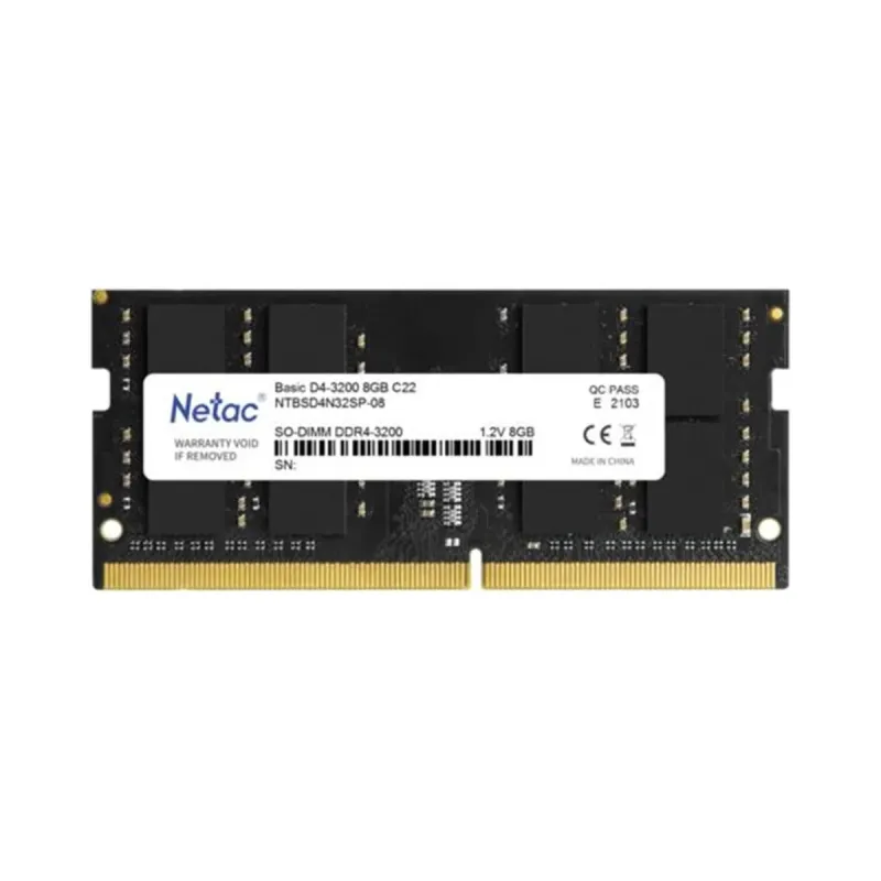 Netac Basic 8 GB (1x8 GB) DDR4 3200 MT/s CL22 SO-DIMM Siyah RAM
