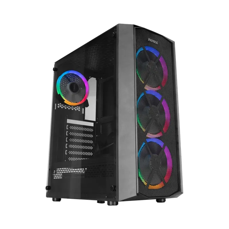 Everest Flat Mesh ATX Siyah Temperli Cam 4 Rainbow Fanlı Bilgisayar Kasası