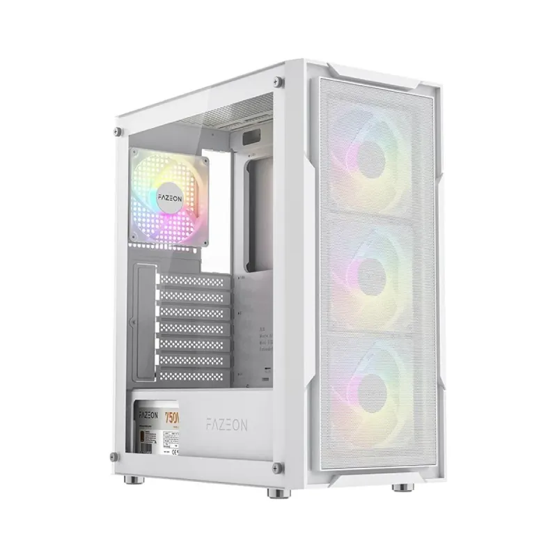 Fazeon F11 ATX Beyaz Temperli Cam 4 RGB Fanlı 650W PSU Bilgisayar Kasası