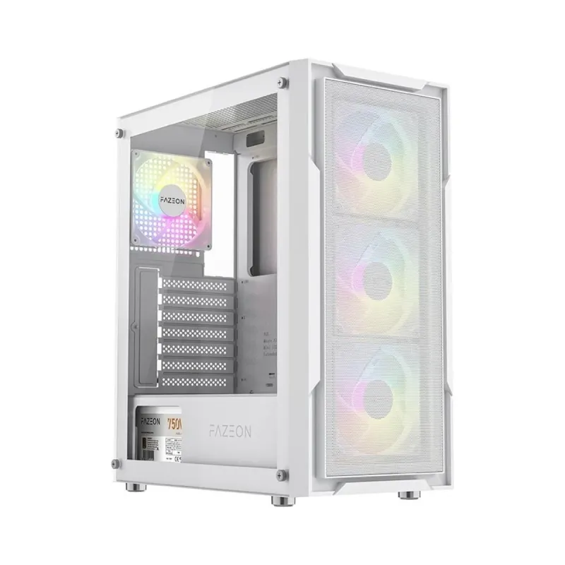 Fazeon F11 ATX Beyaz Temperli Cam 4 RGB Fanlı 750W PSU Bilgisayar Kasası