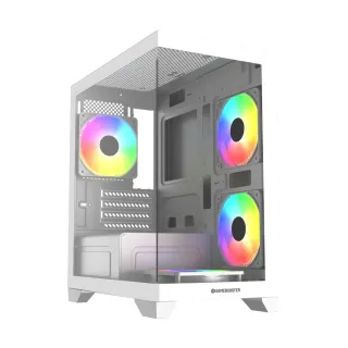 GameBooster M6001W Micro ATX Beyaz Temperli Cam 4 Rainbow Fanlı 600W PSU Bilgisayar Kasası