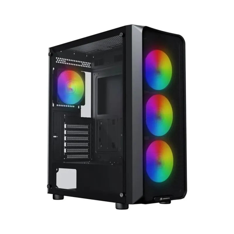 GameBooster Round A650B ATX Siyah Temperli Cam 4 Rainbow Fanlı 600W PSU Bilgisayar Kasası