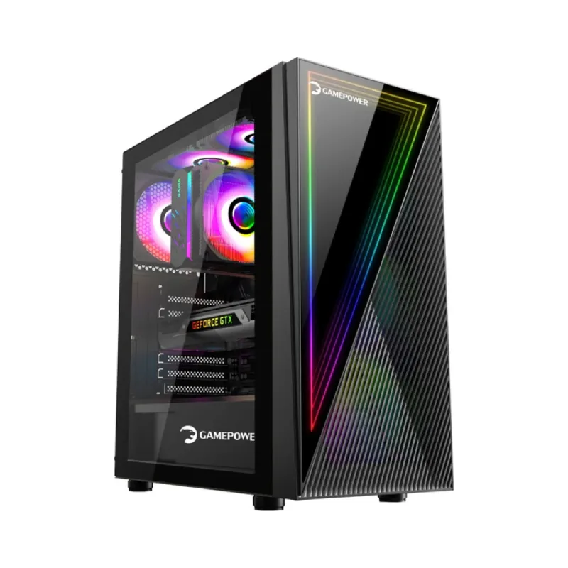 Gamepower Ravadin ATX Siyah Temperli Cam 3 ARGB Fanlı 500W PSU Bilgisayar Kasası
