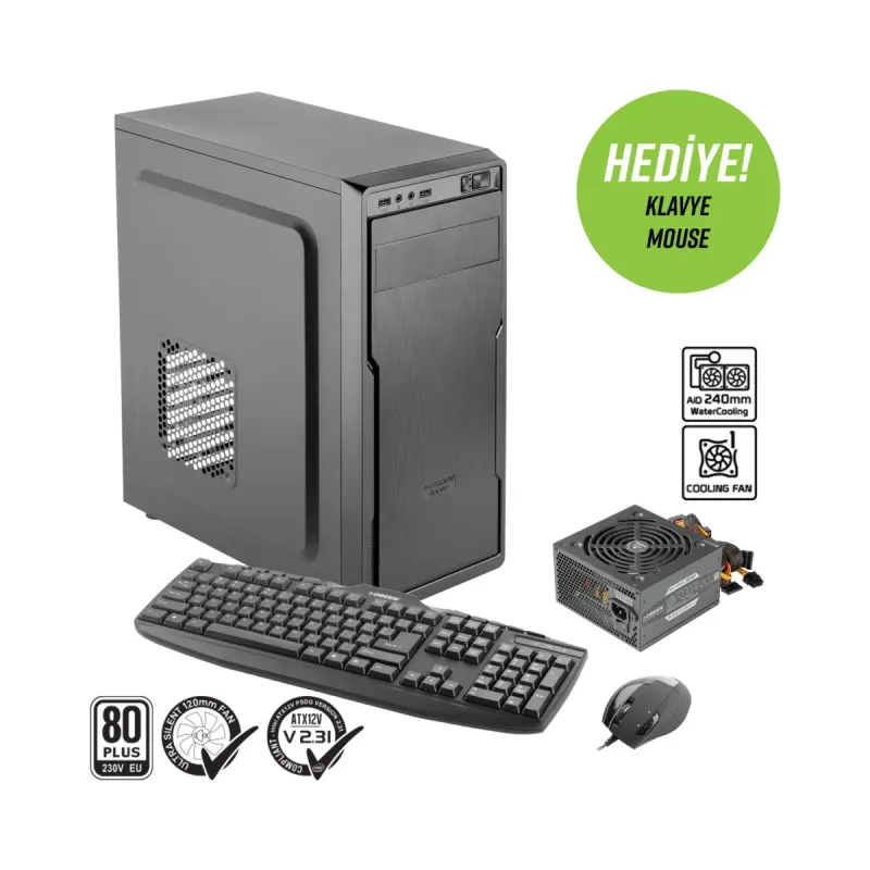 Green Ava Plus ATX Siyah 1 Fanlı 350W PSU Bilgisayar Kasası