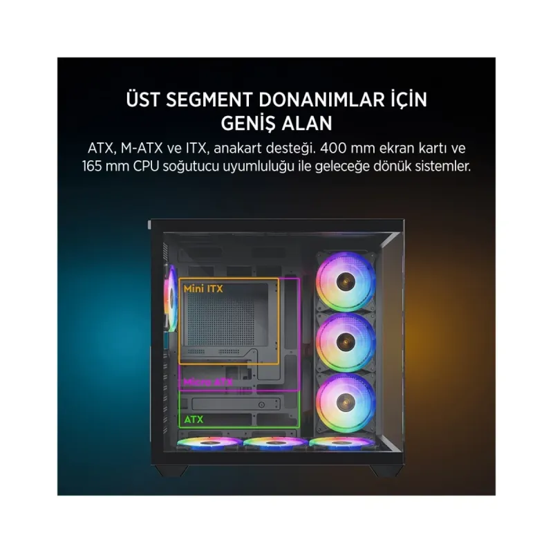 James Donkey Stark S801 ATX Siyah Temperli Cam 7 ARGB Fanlı 650W PSU Bilgisayar Kasası
