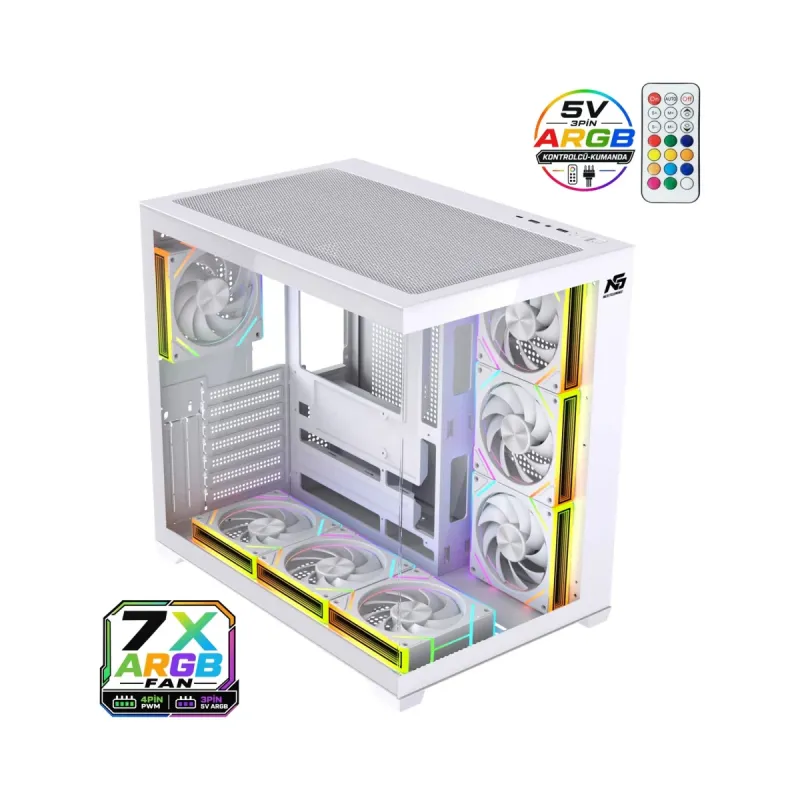 Next Gaming Alpha Neon ATX Beyaz Temperli Cam 7 ARGB Fanlı Bilgisayar Kasası