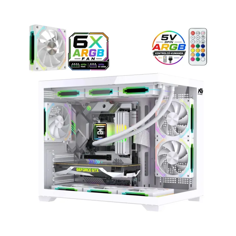 Next Gaming Orion Cube XL Micro ATX Beyaz Temperli Cam 6 ARGB Fanlı Bilgisayar Kasası