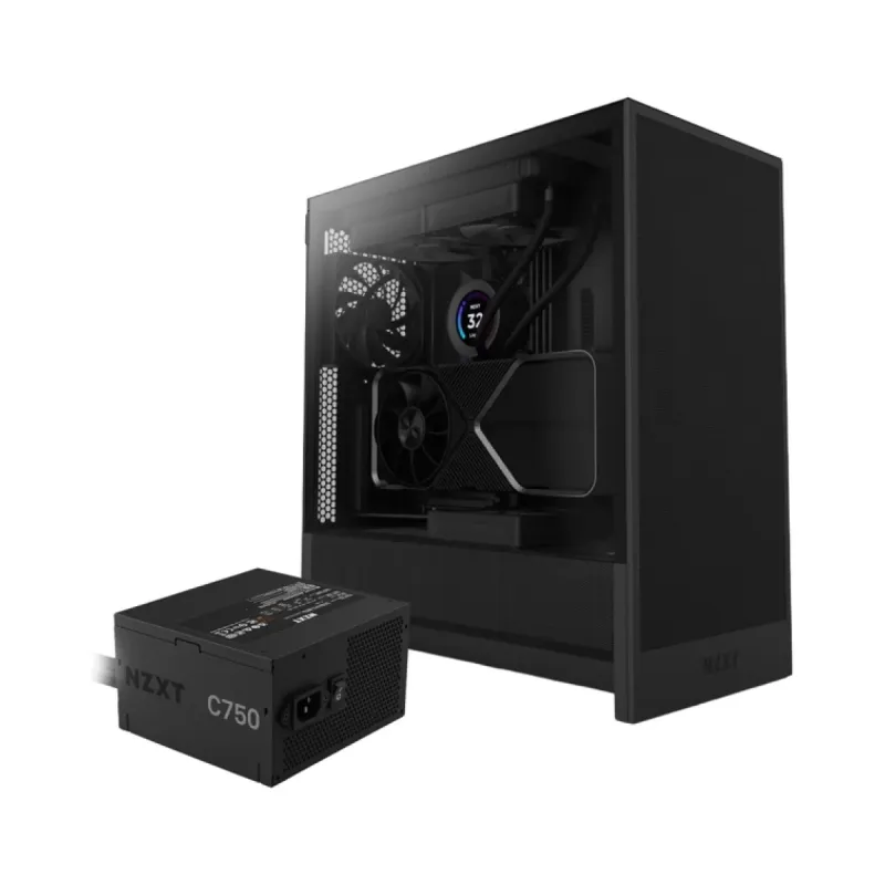 NZXT H5 Flow E-ATX Siyah Temperli Cam 2 Fanlı 750W PSU Bilgisayar Kasası