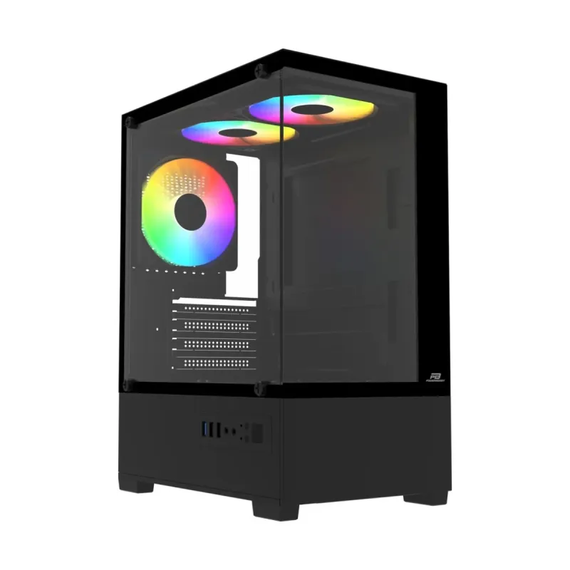 PowerBoost M5001B Micro ATX Siyah Temperli Cam 3 Rainbow Fanlı 500W PSU Bilgisayar Kasası