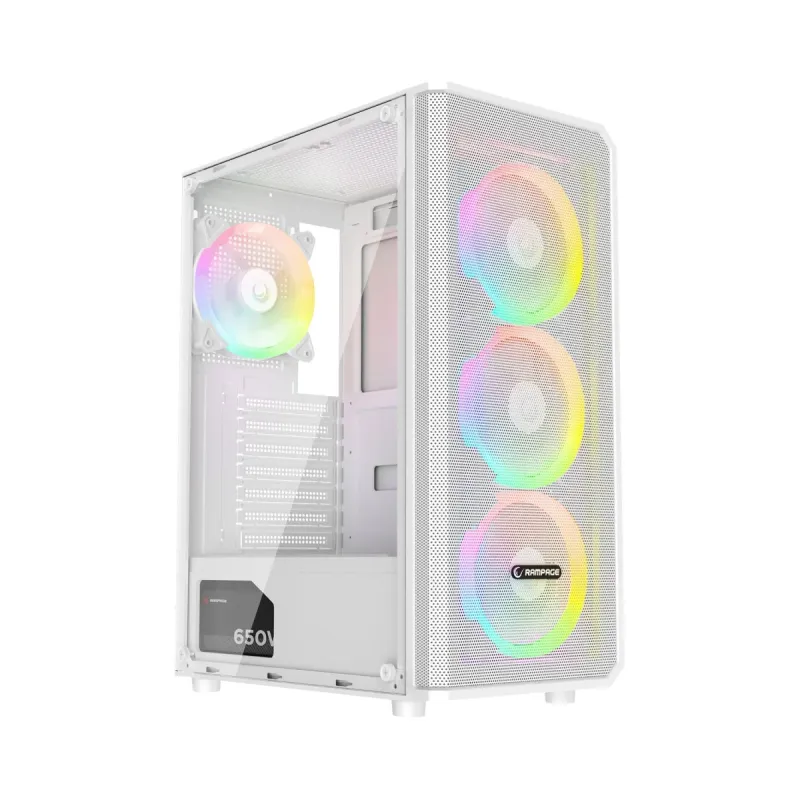 Rampage Helios ATX Beyaz Temperli Cam 4 Rainbow Fanlı 650W PSU Bilgisayar Kasası