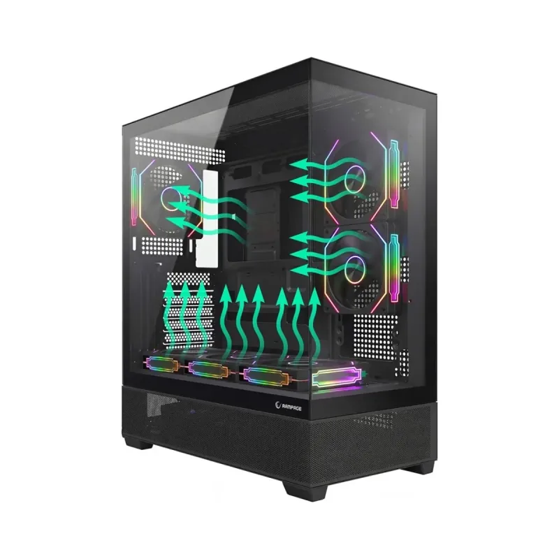 Rampage Hydra V5 ATX Siyah Temperli Cam 6 ARGB Fanlı 750W PSU Bilgisayar Kasası