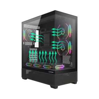 Rampage Hydra V5 ATX Siyah Temperli Cam 6 ARGB Fanlı 750W PSU Bilgisayar Kasası