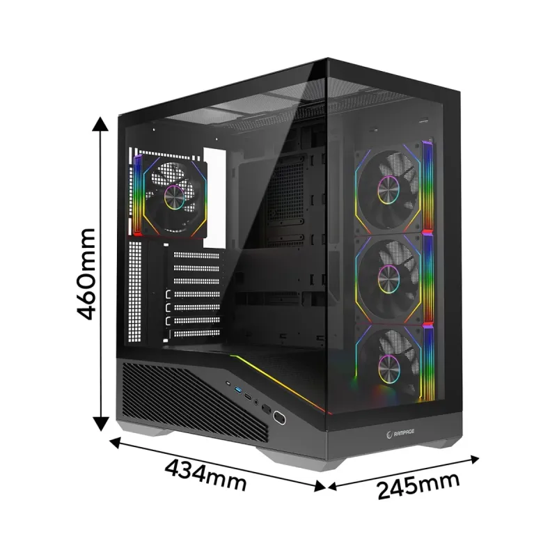 Rampage Reaper ATX Siyah Temperli Cam 4 ARGB Fanlı 850W PSU Bilgisayar Kasası