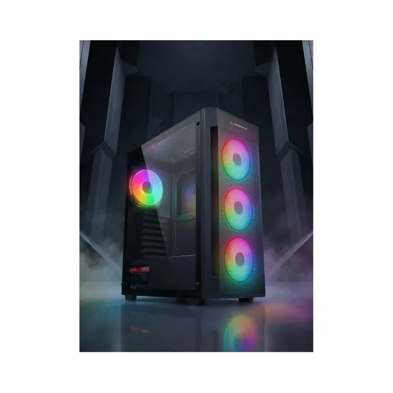 Rampage Vigilant ATX Siyah Temperli Cam 4 RGB Fanlı 650W PSU Bilgisayar Kasası