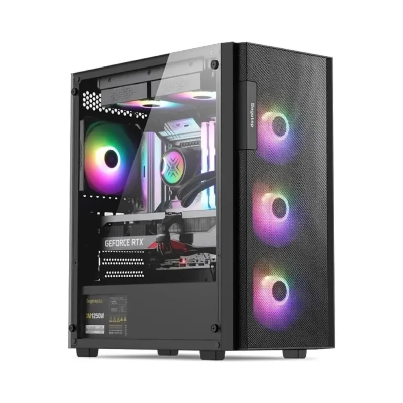 Segotep Axe 5 Micro ATX Siyah Temperli Cam 4 Rainbow Fanlı 650W PSU Bilgisayar Kasası