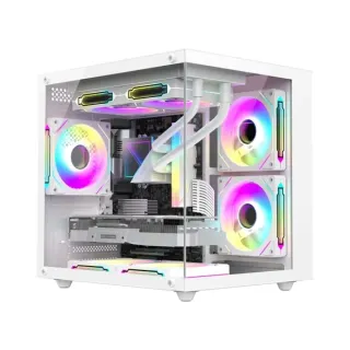 Xaser Cube Micro ATX Beyaz Temperli Cam 5 Fanlı 650W PSU Bilgisayar Kasası
