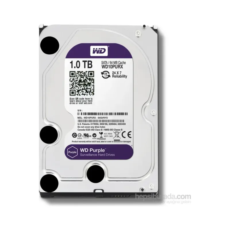 WD Purple 1 TB 3.5 İnç SATA 3 5400 RPM Surveillance WD10PURX HDD