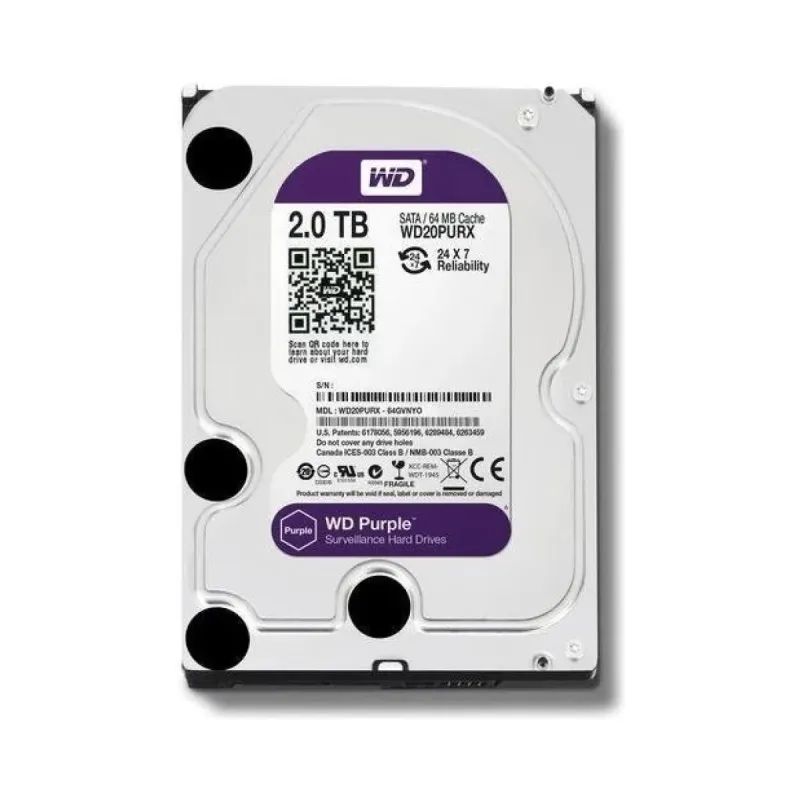 WD Purple 2 TB 3.5 İnç SATA 3 5400 RPM Surveillance WD20PURX HDD