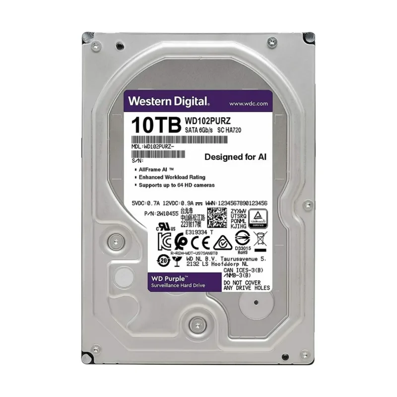 WD Purple 10 TB 3.5 İnç SATA 3 7200 RPM Surveillance WD102PURZ HDD