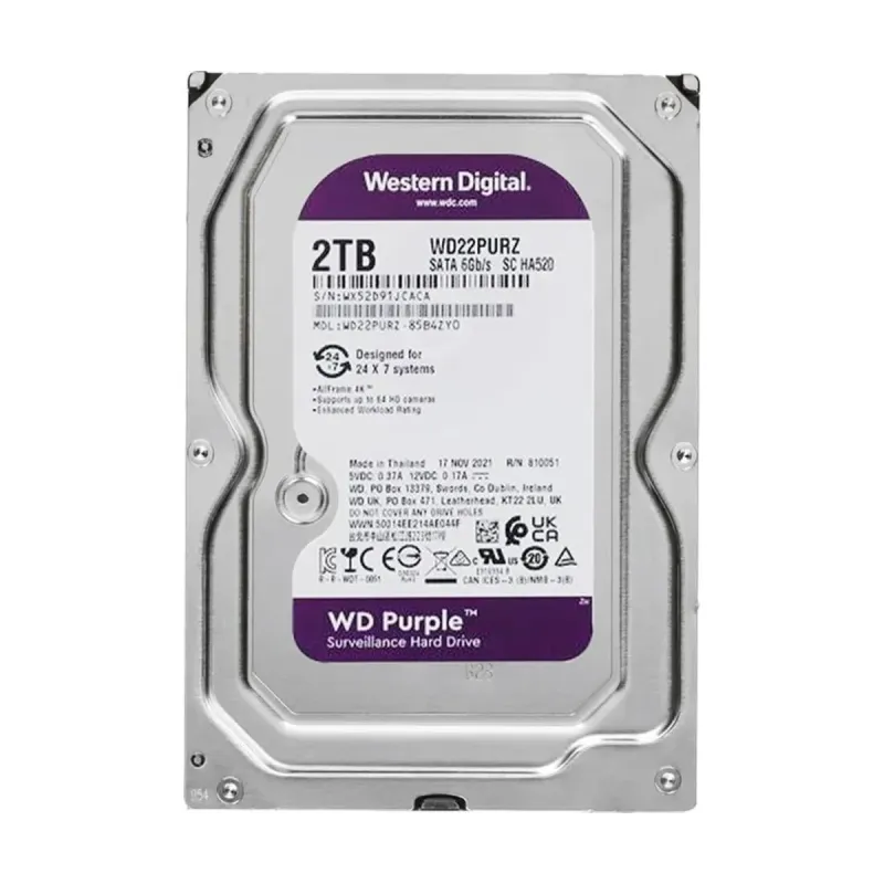 WD Purple 2 TB 3.5 İnç SATA 3 5400 RPM Surveillance WD22PURZ HDD